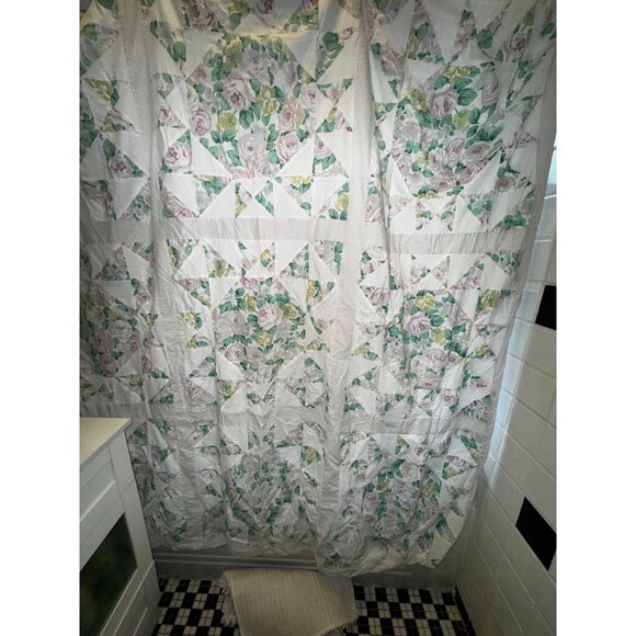 Vintage Floral Patchwork Shower Curtain Shabby Chic Country Cottage Farmhouse - Picture 4 of 8
